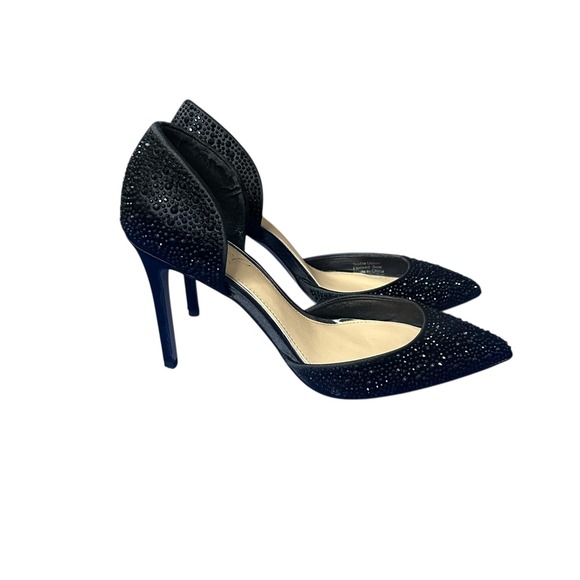 Jewel Badgley Mischka Shoes Womens Size 6 Black Alexandra Heels Pumps Rhinestone - Picture 11 of 16